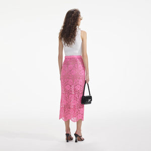 SELF PORTRAIT SS24 Pink Lace Midi Skirt