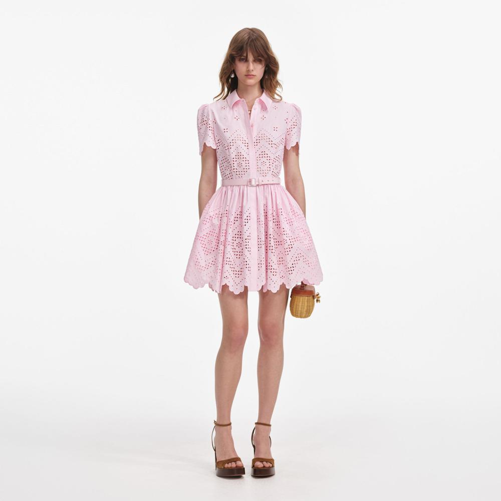 SP VIP PRICE Pink Cotton Broderie Mini Dress