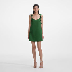 SELF PORTRAIT SS25 VIP PRICE Green Satin Flower Mini Dress