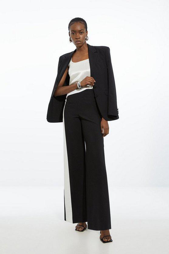 Karen Millen UK SALE Clean Tailored Colour Block Wide Leg Trousers