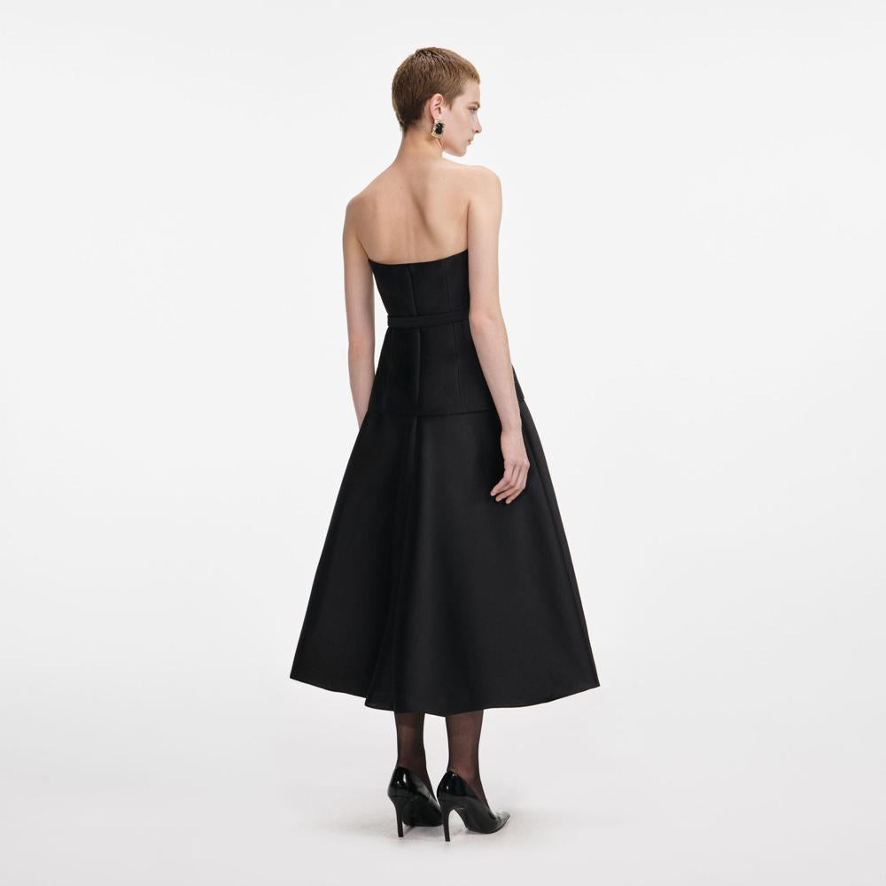 SP VIP PRICE Black Taffeta Bandeau Midi Dress