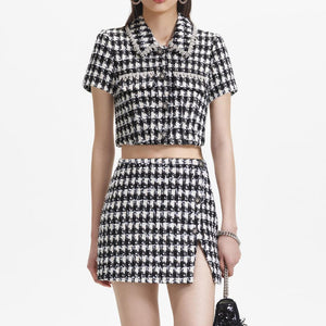 SELF PORTRAIT BLACK FRIDAY SALE Black Check Boucle Mini Skirt