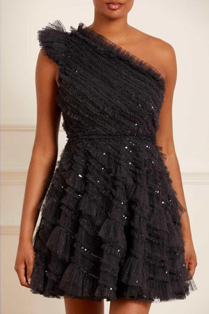 Needle & Thread CYBER SALE Spiral Sequin One-Shoulder Micro Mini Dress