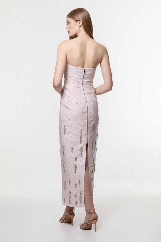 Karen Millen UK SALE Texture Jacquard Crystal Embellished Strapless Mini Dress - pink