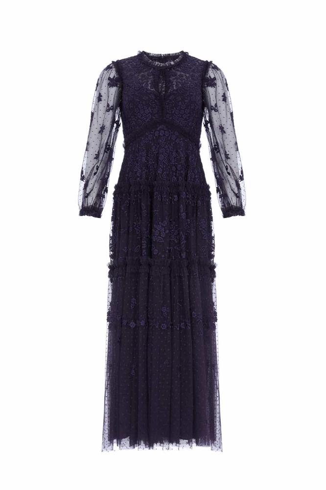 Needle & Thread CYBER SALE Autumn Lace Long Sleeve Ankle Gown - blue