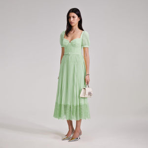 SELF PORTRAIT BLACK FRIDAY SALE Green Chiffon Lace Detail Midi Dress