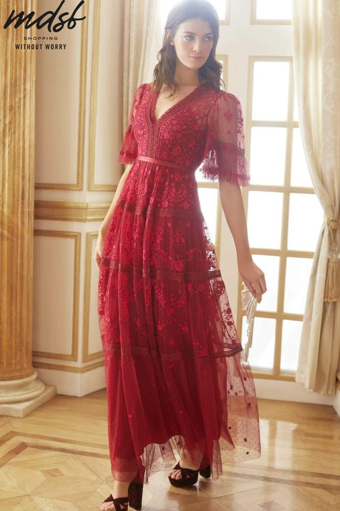 Needle & Thread CHRISTMAS SALE Lottie Lace Gown - red