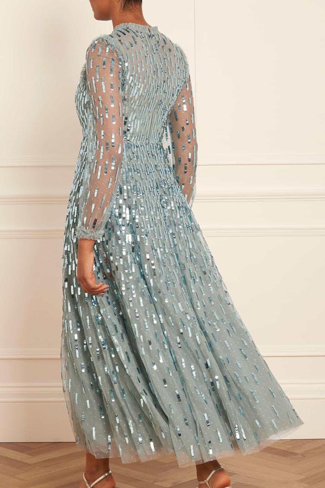 Needle & Thread SPRING/SUMMER Sequin Dash Long Sleeve Ankle Gown - green