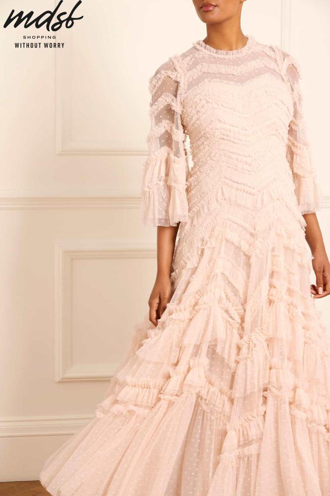 Needle & Thread PO and SALE Elia Long Sleeve Gown - beige