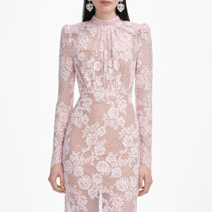 SP VIP PRICE Pale Pink Rhinestone Lace Maxi Dress