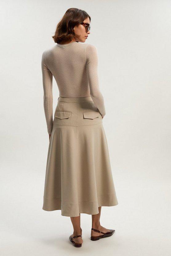 Karen Millen UK SALE Viscose Blend Tailored Full skirt - stone