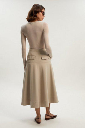 Karen Millen UK SALE Viscose Blend Tailored Full skirt - stone