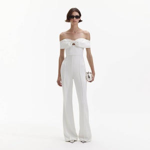 SELF PORTRAIT BLACK FRIDAY SALE White Crepe Bow Jumpsuit