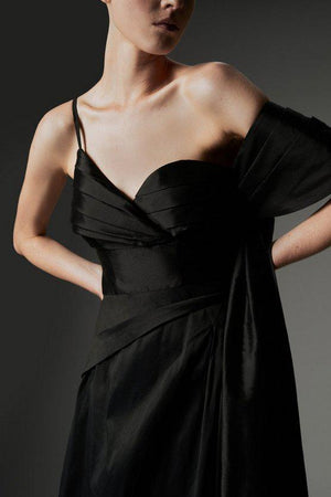 Karen Millen UK SALE Archive Collection - Petite Taffeta Draped Shoulder Prom Dress