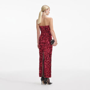 SELF PORTRAIT SS24 Red 3D Sequin Midi Dress