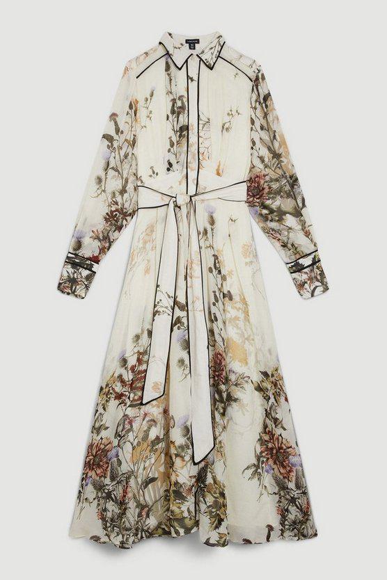 Karen Millen UK SALE Lydia Millen Viscose Floral Border Woven Shirt Midi Dress