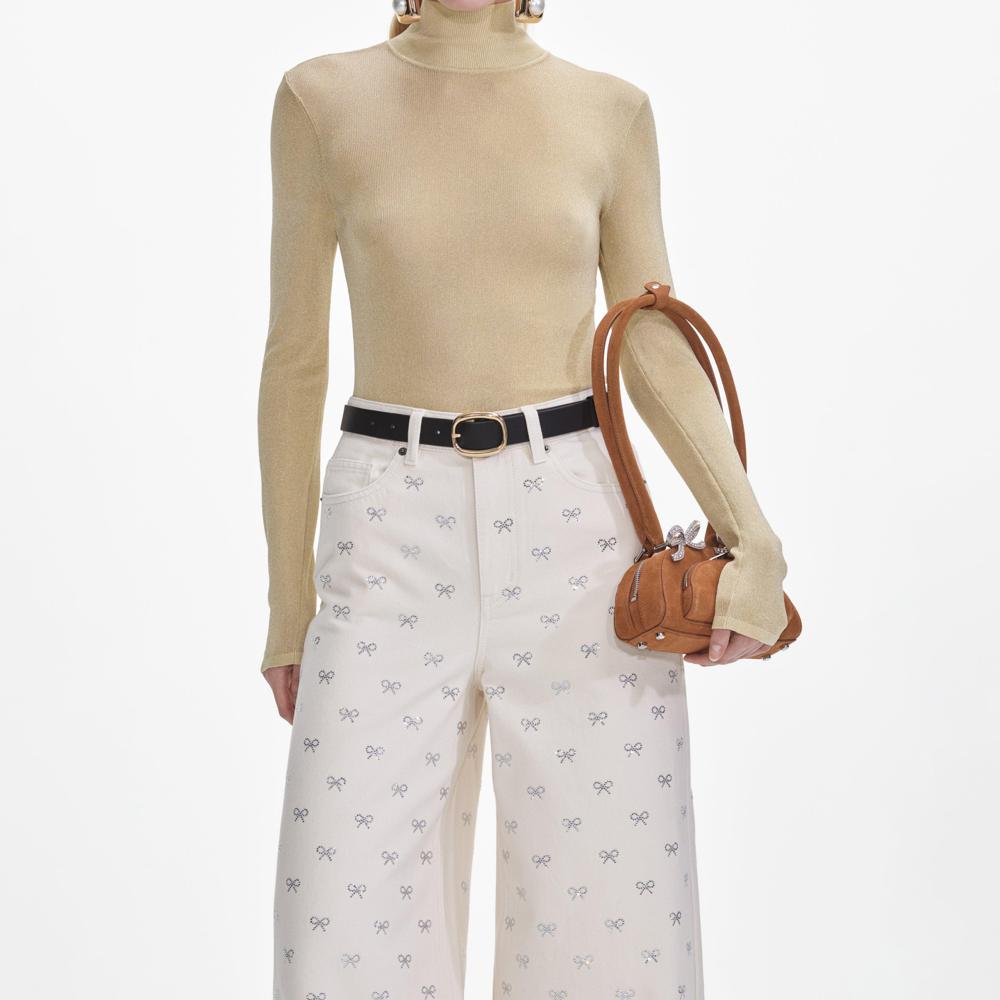 SP VIP PRICE Cream Denim Diamante Bow Jeans