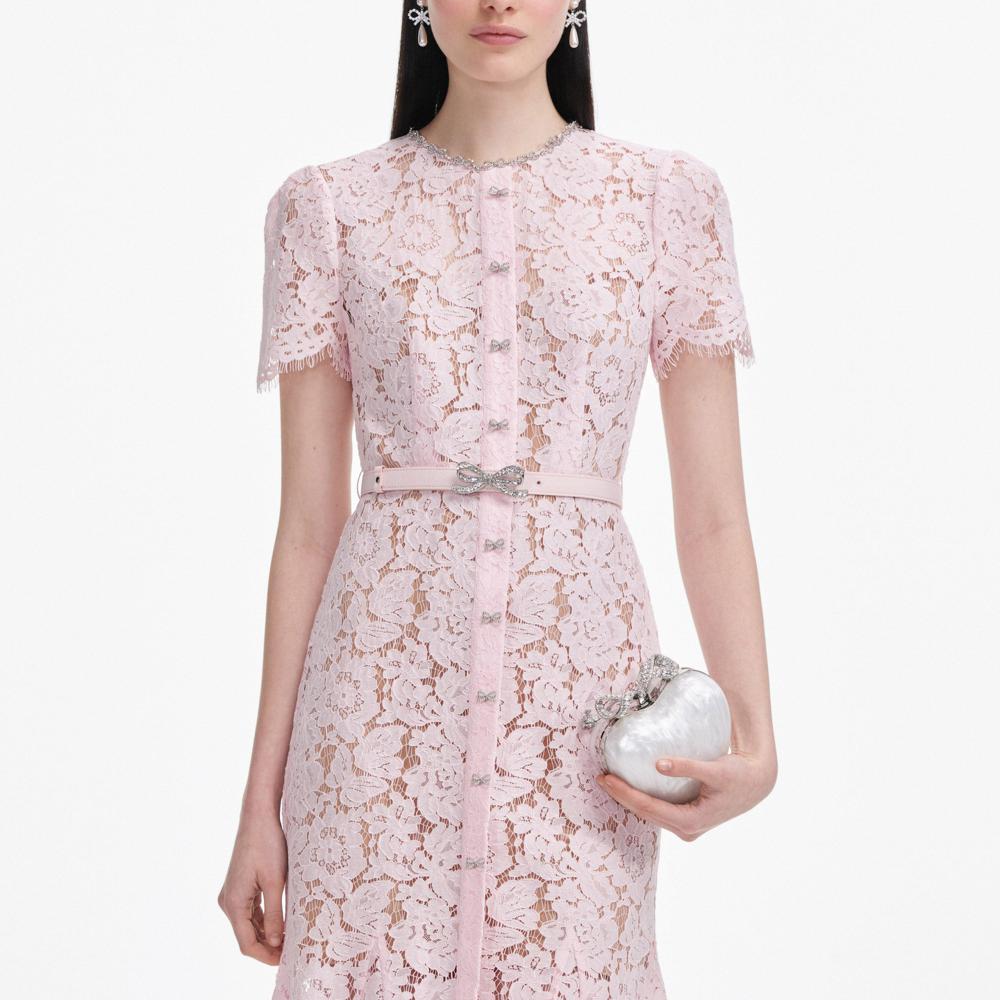 SP VIP PRICE Pink Lace Bow Trim Midi Dress