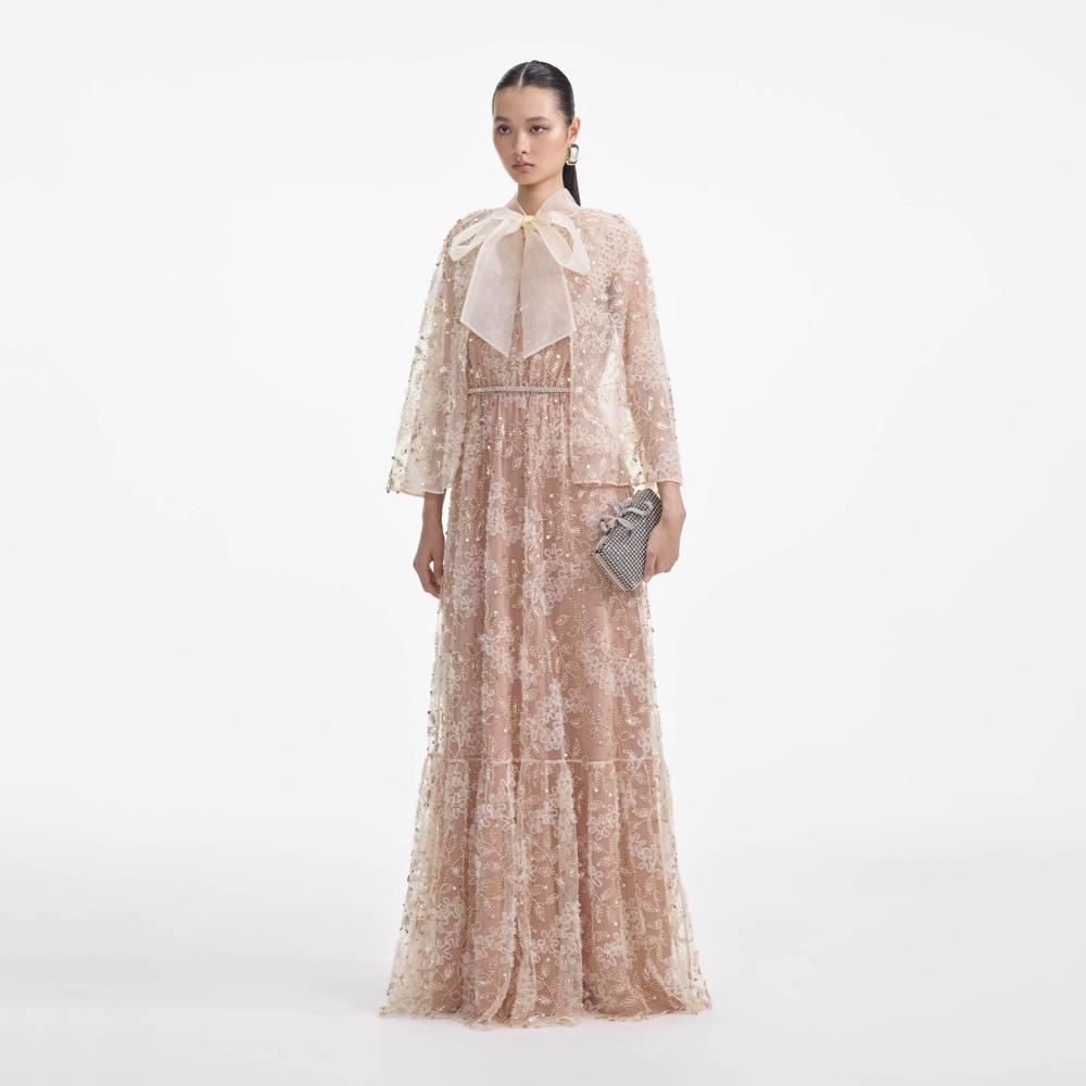 SELF PORTRAIT SS25 VIP PRICE Embellished Cape Maxi Dress