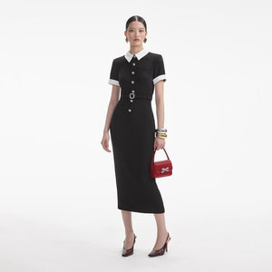 SELF PORTRAIT SS24 Black Crepe Contrast Midi Dress