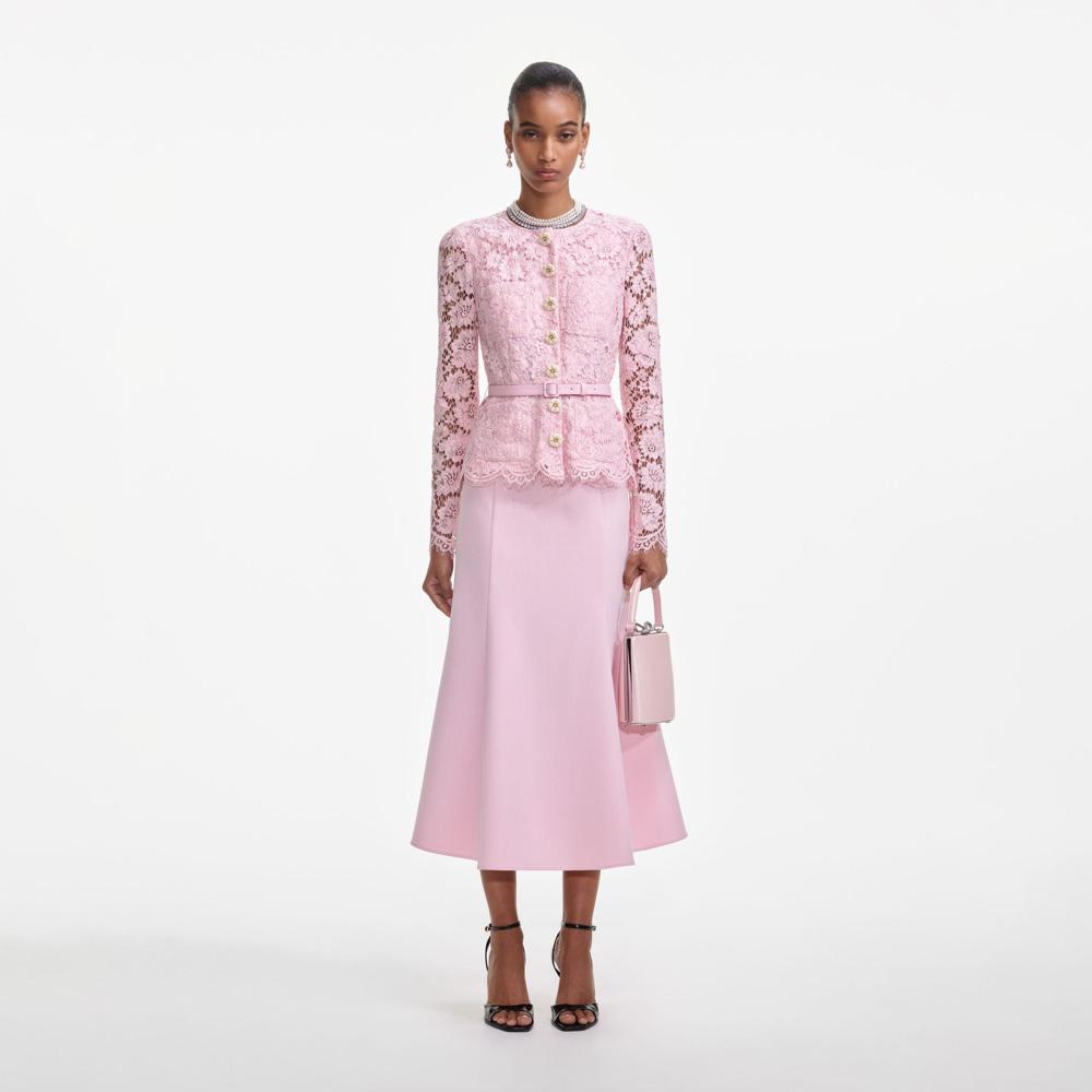 SP VIP PRICE Pink Tailored Lace Midi Dress
