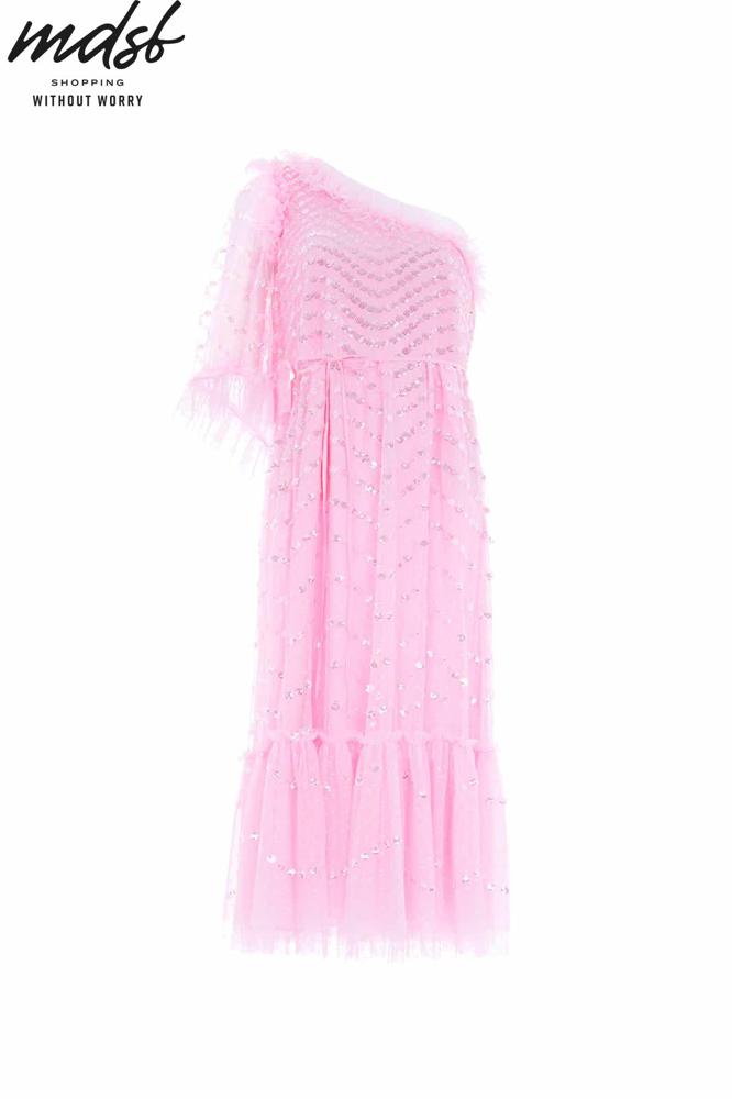 Needle & Thread CHRISTMAS SALE Shimmer Wave Gloss One-Shoulder Ballerina Dress - pink