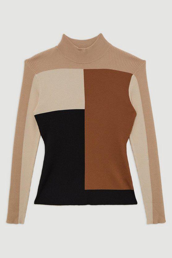 Karen Millen UK SALE Slinky Rib Knit Colour Block Top