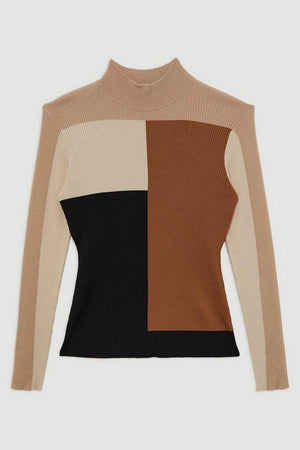 Karen Millen UK SALE Slinky Rib Knit Colour Block Top