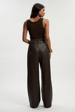 Karen Millen UK SALE Faux Leather High Waisted Wide Leg Trousers - chocolate