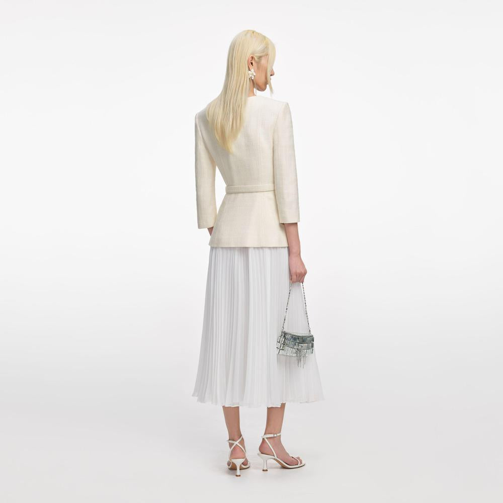 SP VIP PRICE Cream Boucle Long Sleeve Chiffon Midi Dress