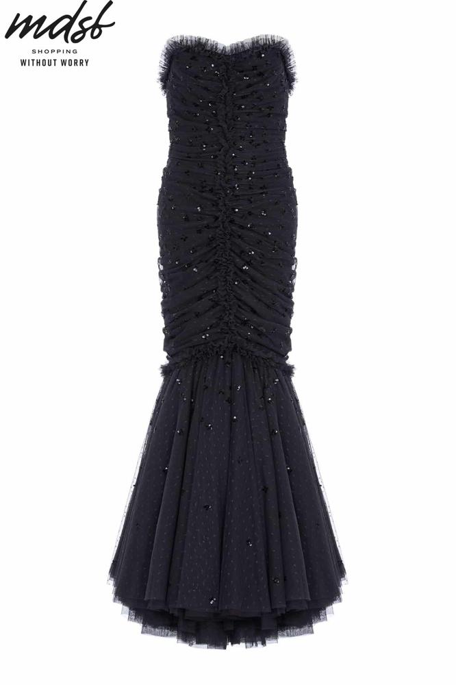 Needle & Thread PO and SALE Scatter Sequin Strapless Ankle Gown - black