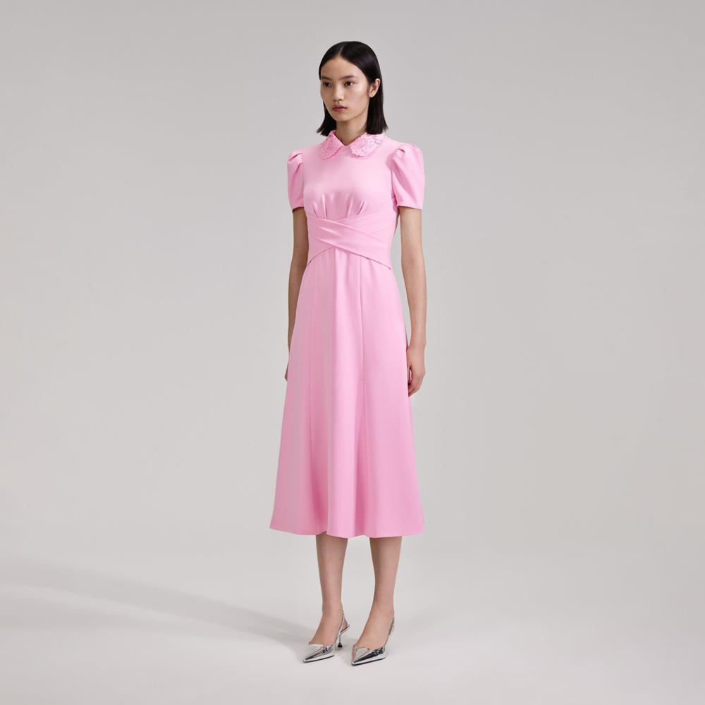 SELF PORTRAIT BLACK FRIDAY SALE Pink Heavy Crepe Midi Dress