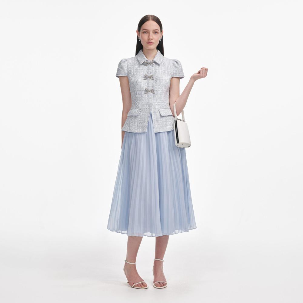 SP VIP PRICE Blue Boucle Bow Midi Dress