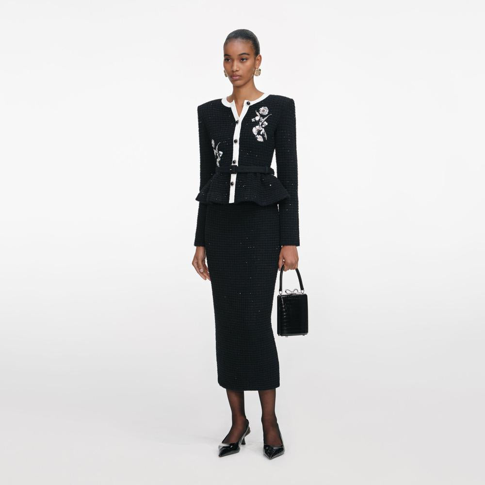 SP VIP PRICE Black Floral Textured Knit Midi Dress