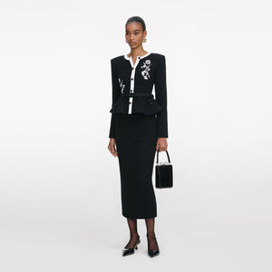 SP VIP PRICE Black Floral Textured Knit Midi Dress