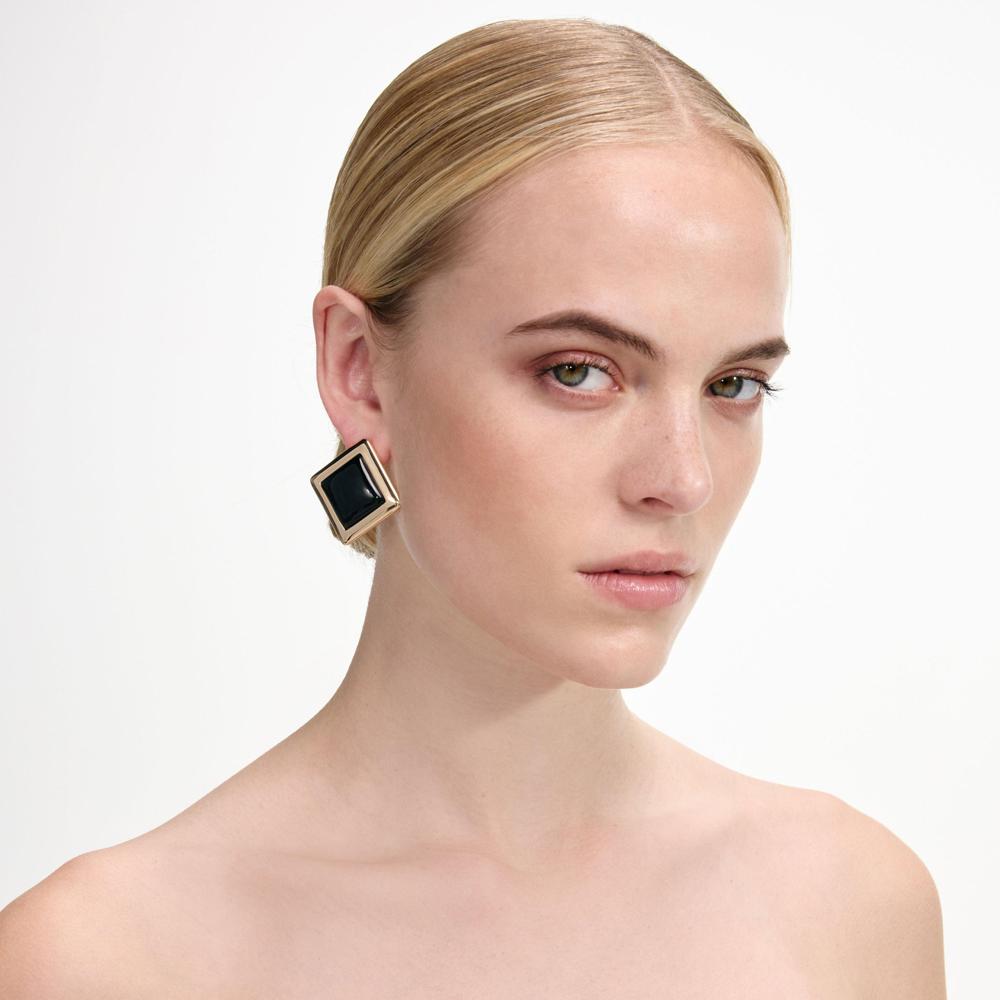 SP VIP PRICE Black Enamel Gold Square Earrings