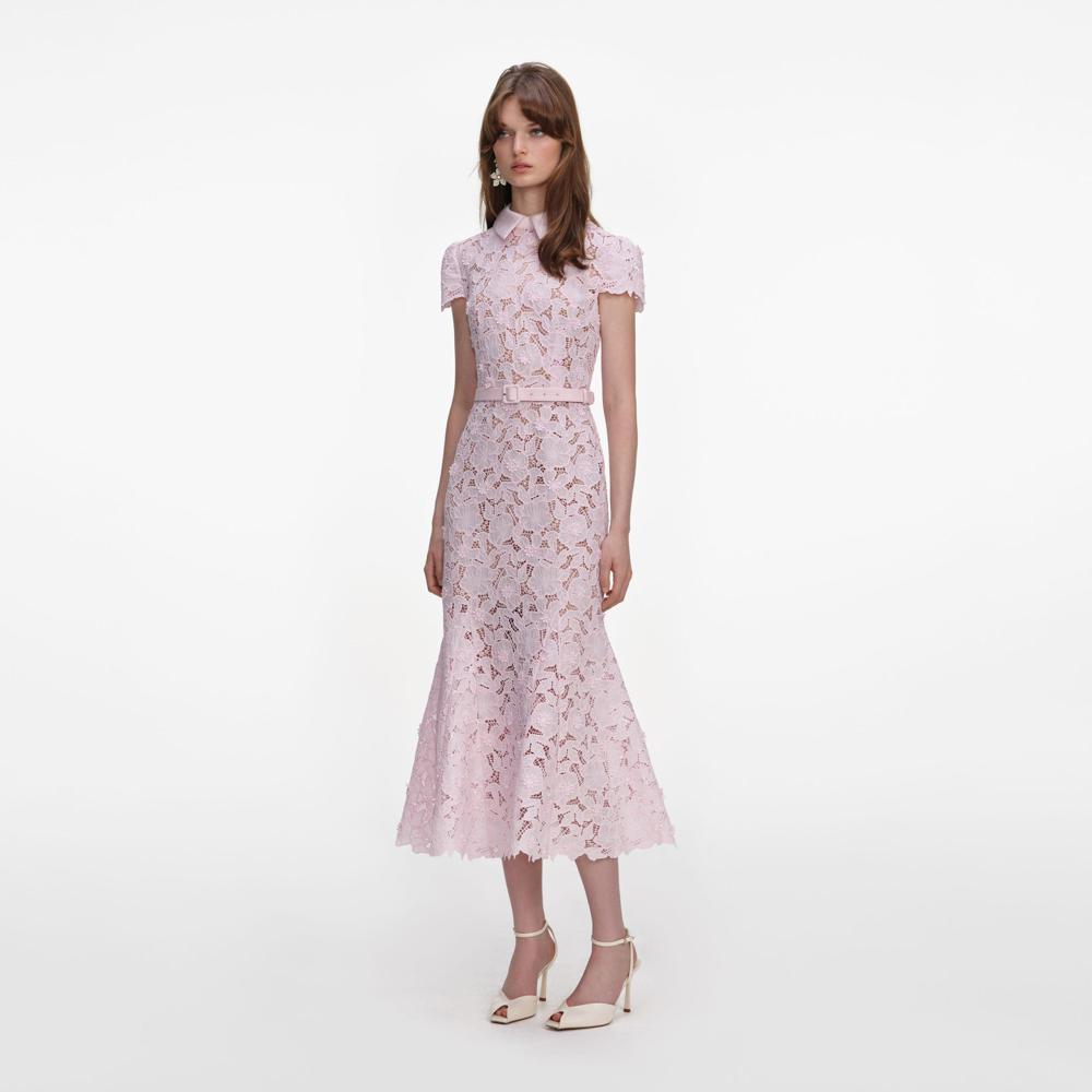 SP VIP PRICE Pink Guipure Lace Midi Dress