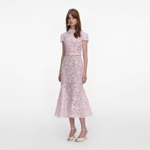 SP VIP PRICE Pink Guipure Lace Midi Dress