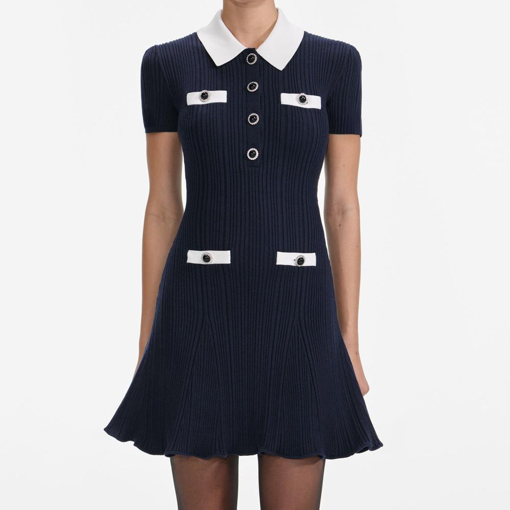 SP VIP PRICE Navy Contrast Collar Knit Mini Dress