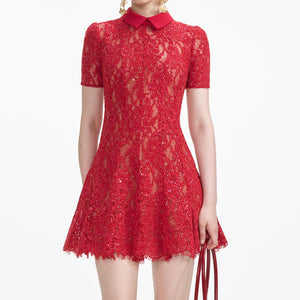 SELF PORTRAIT SS24 Red Sequin Lace Mini Dress