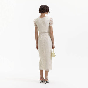 SELF PORTRAIT BLACK FRIDAY SALE Cream Lace Diamante Midi Dress