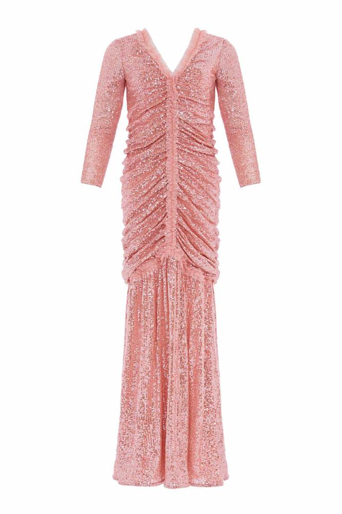 Needle & Thread CYBER SALE Starlight Long Sleeve Gown - pink