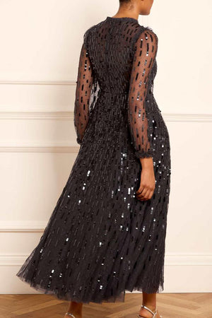 Needle & Thread CYBER SALE Sequin Dash Long Sleeve Gown - black