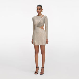 SP VIP PRICE Champagne Rhinestone Lace Trim Mini Dress
