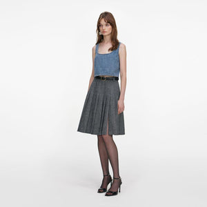 SP VIP PRICE Grey Herringbone Pleated Midi Skirt