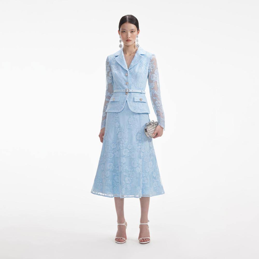 SELF PORTRAIT SS24 Blue Lace Tailored Midi Dress