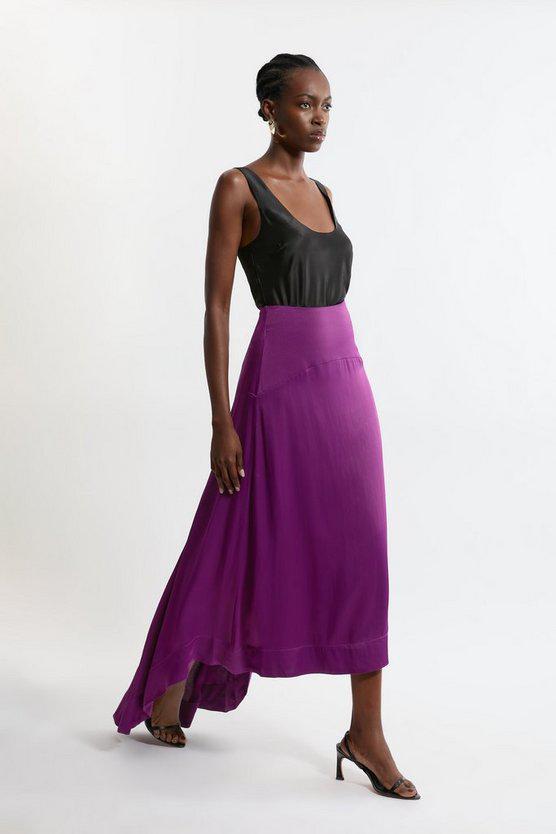 Karen Millen UK SALE Satin Pleated Woven Midaxi Skirt - purple