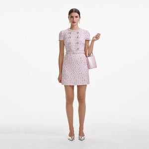 SELF PORTRAIT SS25 VIP PRICE Pink Boucle Pearl Mini Dress