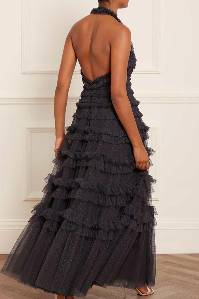 Needle & Thread CYBER SALE Lisette Ruffle Halter Neck Gown - black