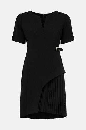 Karen Millen UK SALE Tailored Military Pleat Short Sleeve Mini Dress - black